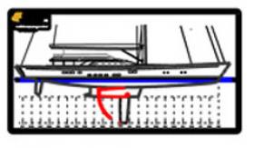  This drawing shows the underwater lifting keel design concept to enable the yacht to anchor in the shallow water with the keel in the raised position.
